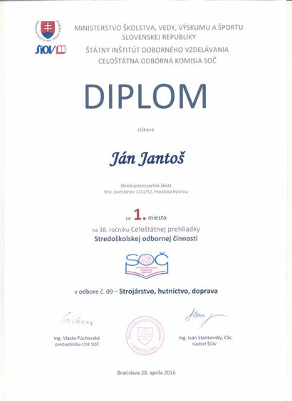 Vynikajúci výsledok na celoštátnom kole SOČ