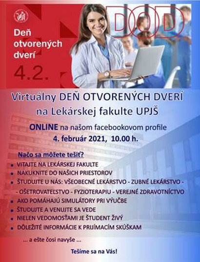 Informácia o konaní virtuálneho DOD na Lekárskej fakulte UPJS v Košiciach 4.2. o 10.00 