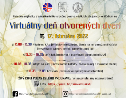 Deň otvorených dverí - Katedra anglistiky a amerikanistiky UKF v Nitre